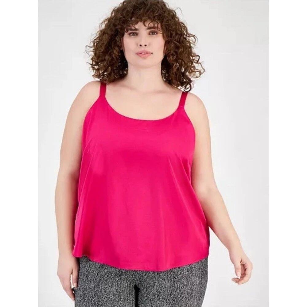 Bar III Pink Scoop Neck Top Satin Feel Size 3X